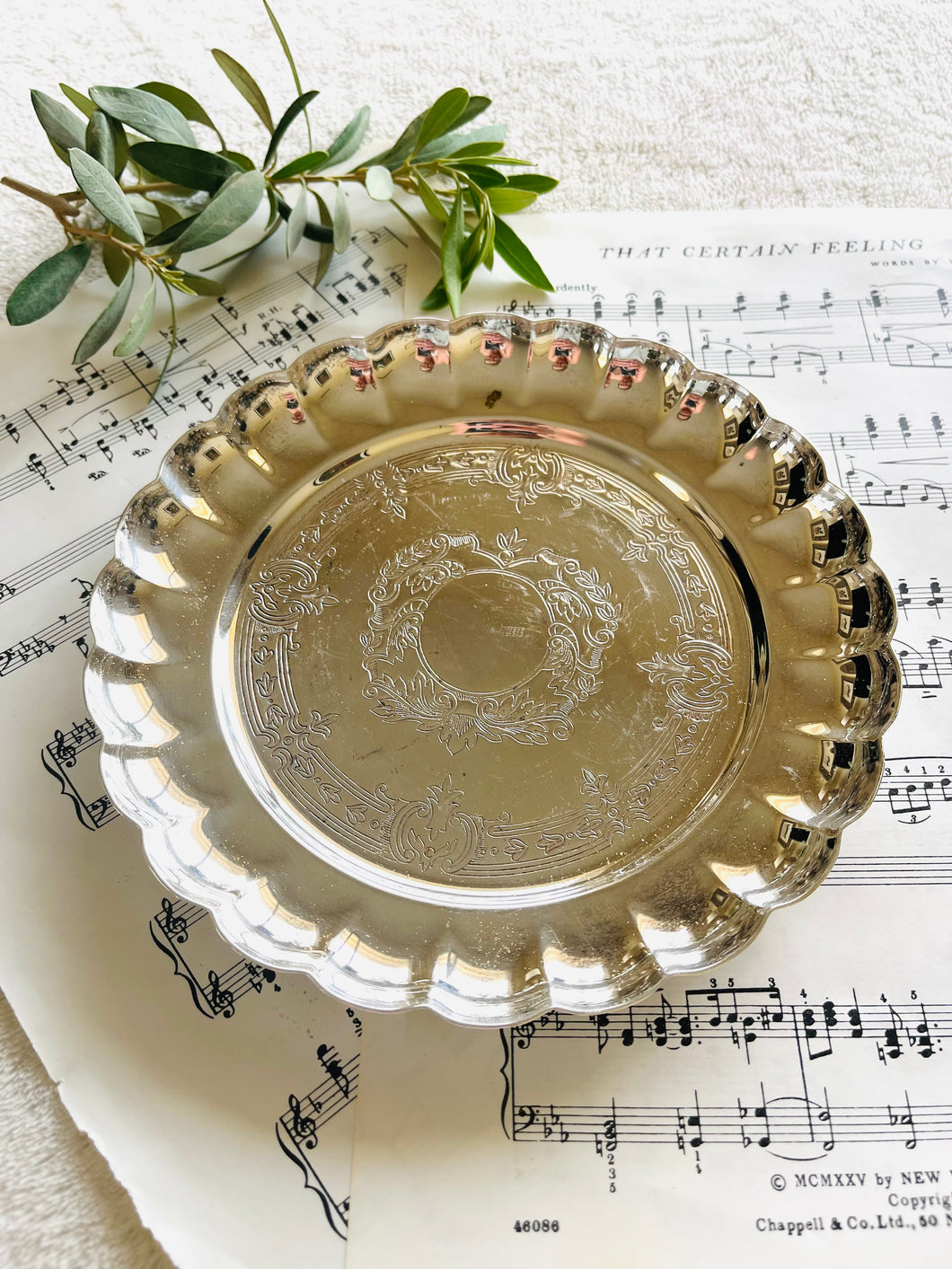 Small silver plated engraved tray 17.5cm