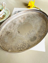Load image into Gallery viewer, Silver plated vintage engraved tray Made in England 30cm by 22cm
