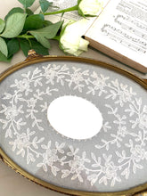 Load image into Gallery viewer, Original Vintage glass tray with lace and embroidered centre
