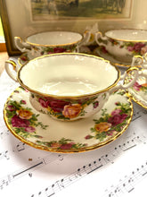 Load image into Gallery viewer, Royal Albert vintage fine bone china soup coupe and saucer ‘old country roses’
