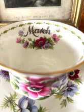 Load image into Gallery viewer, Royal Albert flower of the month teacup and saucer set for March featuring Anenomies
