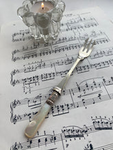 Load image into Gallery viewer, Antique silver plated pickle fork with mother of pearl handle
