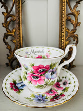 Load image into Gallery viewer, Royal Albert ‘flower of the month’ vintage teacup and saucer set for March
