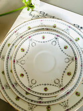 Load image into Gallery viewer, Antique teacup trio featuring swags and bows design
