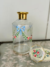 Load image into Gallery viewer, Vintage French cologne bottle with hand painted ribbons and roses
