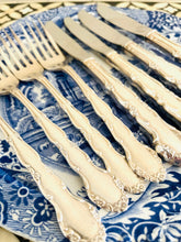 Load image into Gallery viewer, Set of 4 silver plated knives and forks with ornate handles
