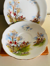 Load image into Gallery viewer, Vintage fine bone china teacup trio hunting scenes
