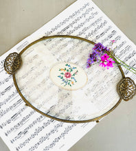 Load image into Gallery viewer, Original vintage glass tray with embroidered centre
