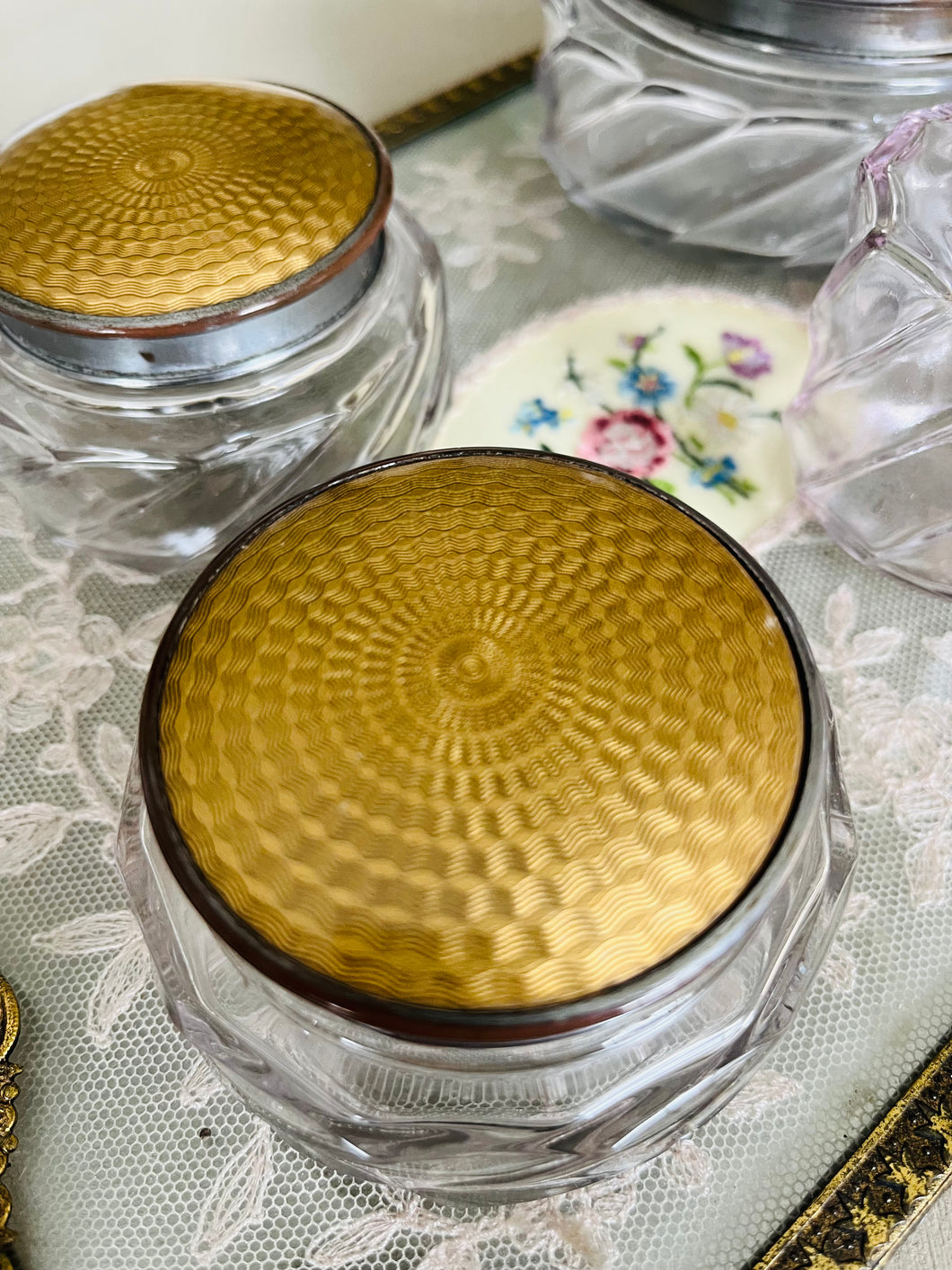 Set of 4 original Regents of London dressing table pots