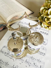 Load image into Gallery viewer, Original one of a kind antique cruet set with silver plated trim and stand
