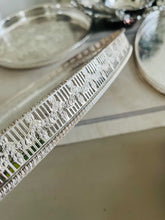 Load image into Gallery viewer, Large silver plated engraved tray 43cm by 30cm. Made in England
