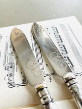 Load image into Gallery viewer, Pair of silver plated engraved fish knives and forks
