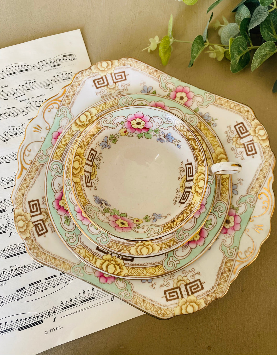 Antique Teacup Quad (cake plate, tea plate, saucer and teacup)