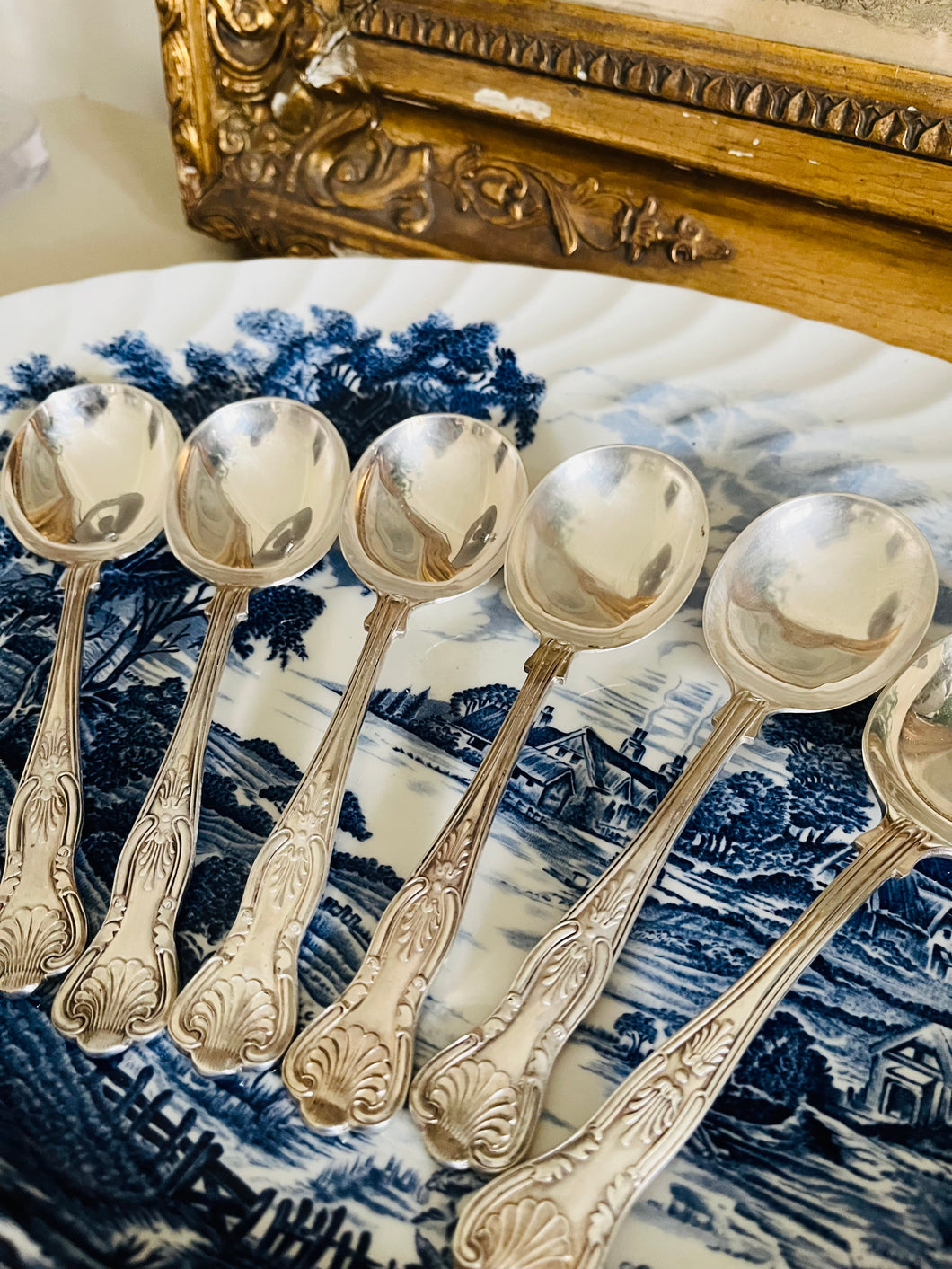 Set of 6 silver plated soup spoons ‘kings pattern’