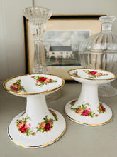 Load image into Gallery viewer, Pair of Royal Albert old country roses candlesticks
