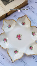 Load image into Gallery viewer, Beautiful flower shaped trinket dish with hand painted roses and gilt trim by Duchess china England
