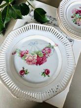 Load image into Gallery viewer, Set of 4 vintage ribbon tea plates with a matching ribbon cake plate
