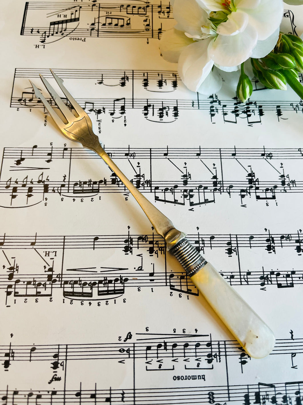 Antique pickle fork with mother of pearl handle