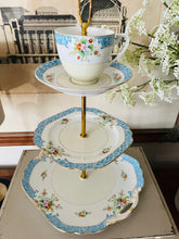 Load image into Gallery viewer, Three tier cake stand made with Original Noritake plates and teacup
