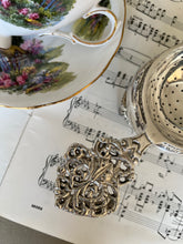 Load image into Gallery viewer, Silver plated antique style tea strainer and drip tray
