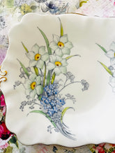 Load image into Gallery viewer, Hand painted cake plate featuring daffodils and forget me not flowers by Bell china England 21.5cm by 20cm

