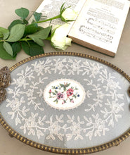 Load image into Gallery viewer, Original Vintage glass tray with lace and embroidered centre
