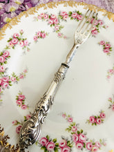 Load image into Gallery viewer, Beautiful antique silver plated dessert fork with ornate handle
