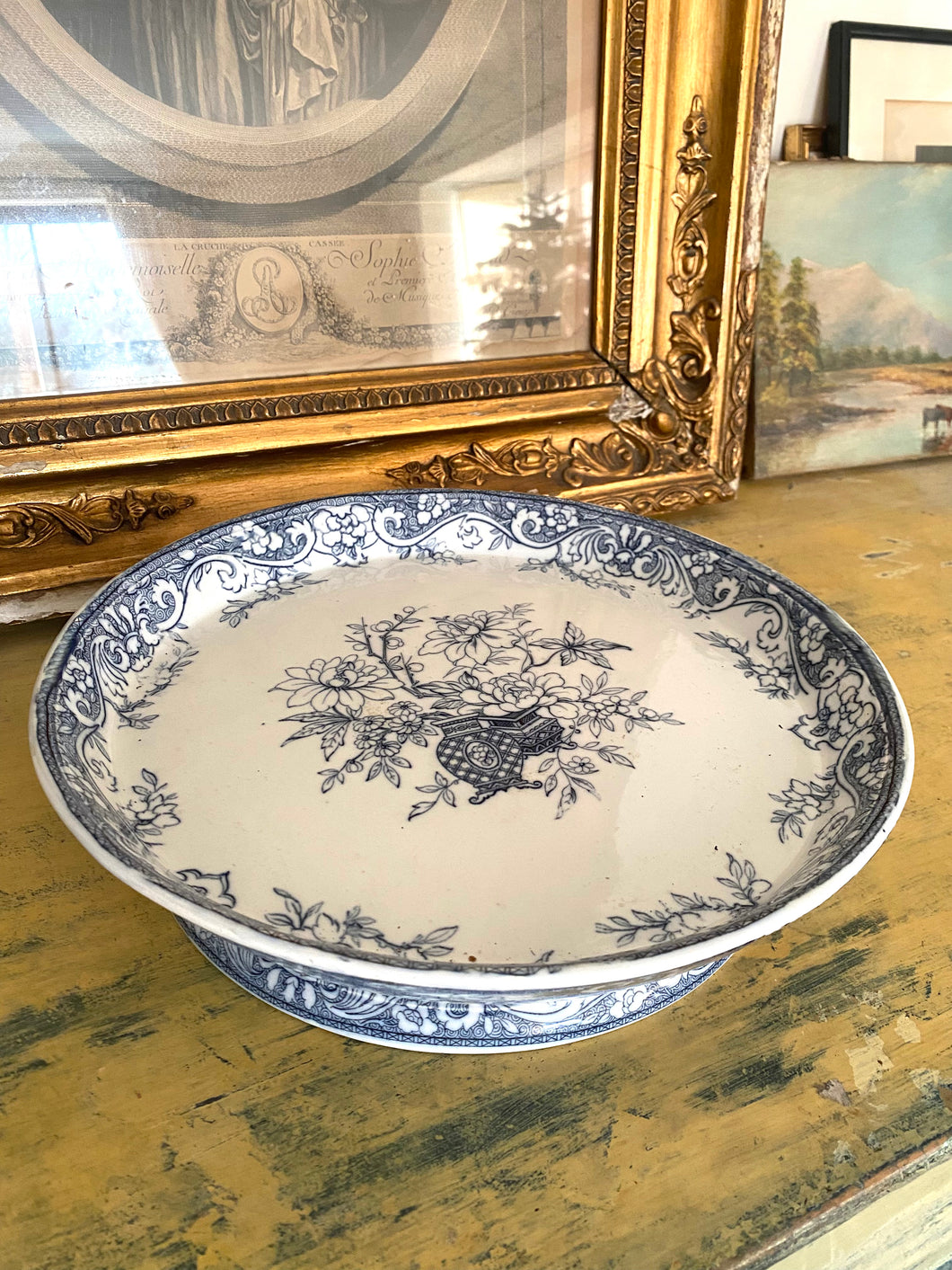 Antique blue and white cheese platter c1880