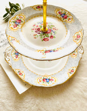Load image into Gallery viewer, Two tier cake stand made with original vintage plates
