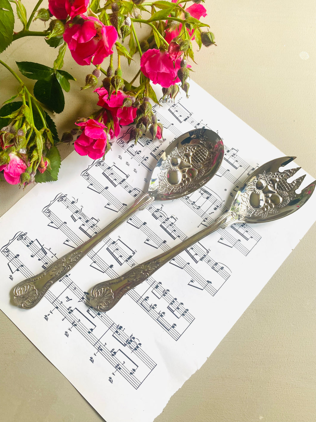 Vintage silver plated salad servers