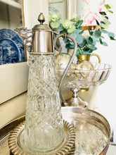 Load image into Gallery viewer, Vintage cut glass claret jug with silver plated top and handle Made in England
