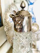 Load image into Gallery viewer, Vintage cut glass claret jug with silver plated top and handle Made in England
