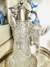 Load image into Gallery viewer, Vintage cut glass claret jug with silver plated top and handle Made in England
